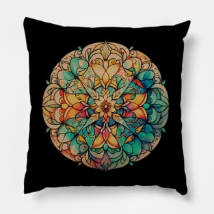 Collar of Romance Vintage Stained Glass Mandala Pillow