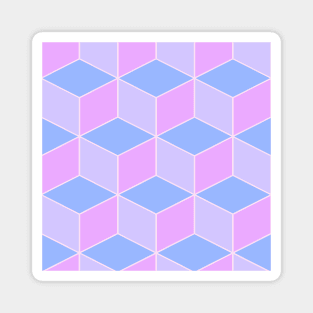 Pastel Pink Blue and Purple Cube Geometric Pattern Magnet