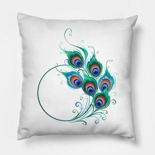 Circle with Green Peacock Feathers Pillow