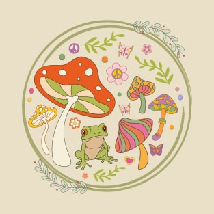 Retro Frog and Mushrooms T-Shirt