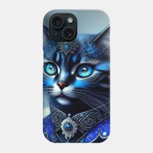 Mystical and Majestic: A Jewel-Encrusted Gothic Cat Art Print Phone Case