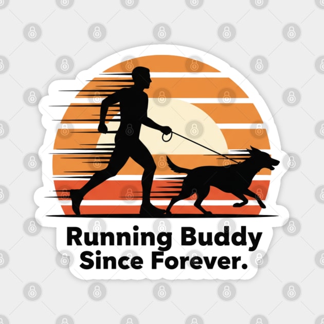 Running Buddy – Dog Runner Retro Design Magnet by Stylecombinator