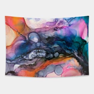 Orange + Teal Bubble Abstract Painting Tapestry