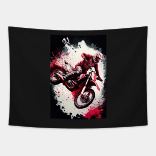 Dirt Bike With Red and Black Paint Splash Design Tapestry