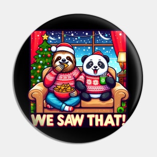 We Saw That meme Sloth Panda Hot Chocolate Nachos Home Snowing Ugly Christmas Sweater Xmas Tree Pin