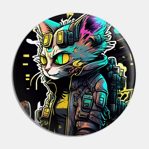 Cyberpunk Cat #2 Pin by RickTurner