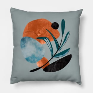 Minimalist olive branch with abstract blue and gold textures Pillow