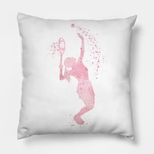 Girl Tennis Player Serve Shot Watercolor Pillow