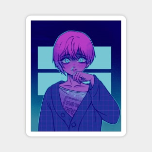 Neon, Anime, Cyan Blood, Pink hair, Digital Painting Magnet