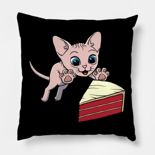 Sphynx Cat excited to eat Red Velvet Cake Pillow