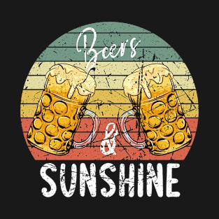 Beers & Sunshine Design Funny Drinking Vintage Retro Rainbow T-Shirt