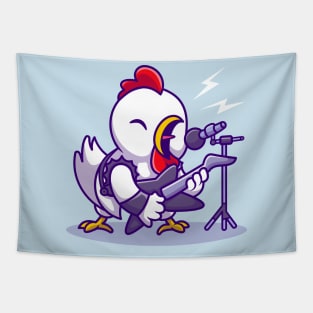 Cute Chicken Rocker With Guitar Cartoon Tapestry