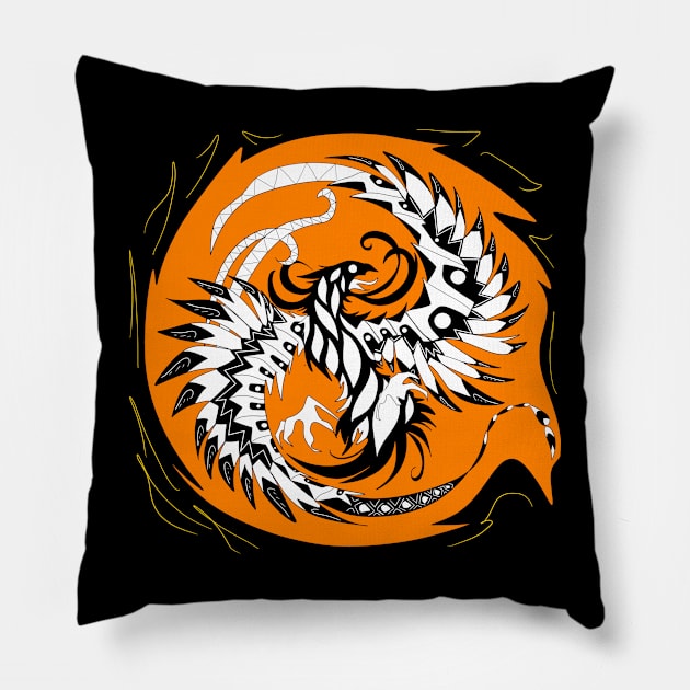 the orange flames phoenix bird ecopop in mexican patterns Pillow by jorge_lebeau