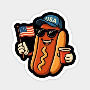 4th of July Hotdog Funny Fourth of July Patriotic USA Flag Magnet