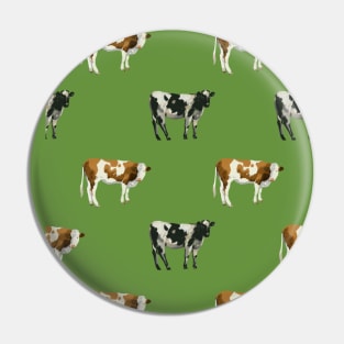 Brush Painted Cow Pattern On Green Pin