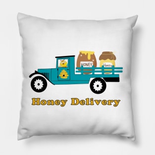 Cute, Funny, Honey Bee Driving Truck, Bee Delivering Honey Pillow