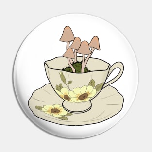 cottagecore mushrooms growing in pastel floral tea cup Pin