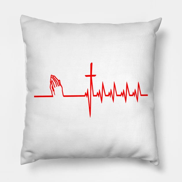 Christianity, Heartbeat icon, cross, heart & prayer Pillow by JackDraws88