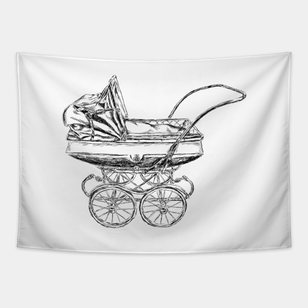 Vintage Baby Stroller Print Tapestry by rachelsfinelines