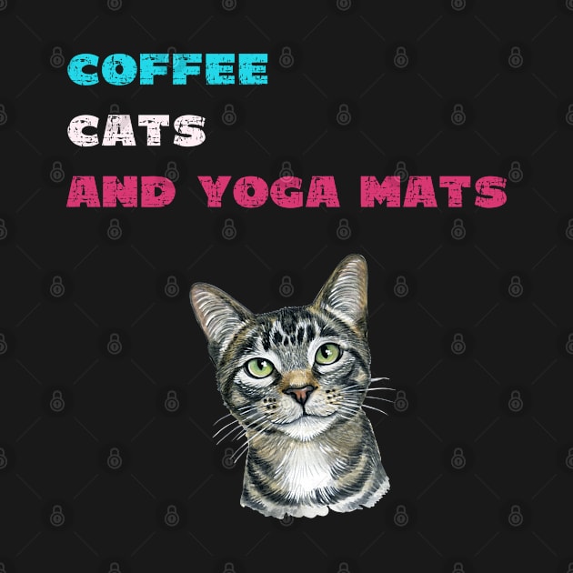 Coffee cats and yoga mats funny yoga and cat drawing by Red Yoga