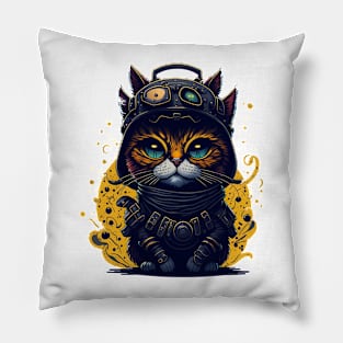 Cat construction illustration Pillow