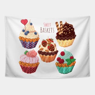 Sweet Cupcakes Illustration Tapestry