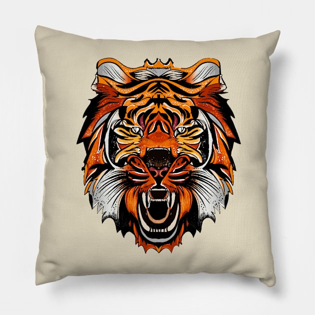 Ferocious tiger wild animal illustration Pillow by jen28