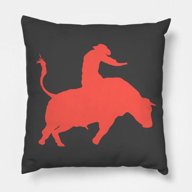 Bull Rider 1: Sunset Orange Pillow by ziafrazier