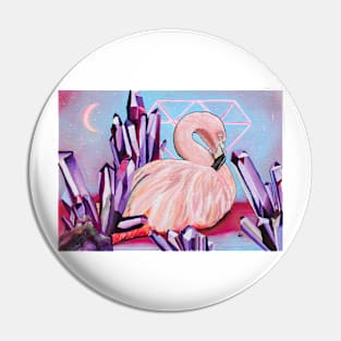 Flamingo with crystals pink and purple Pin