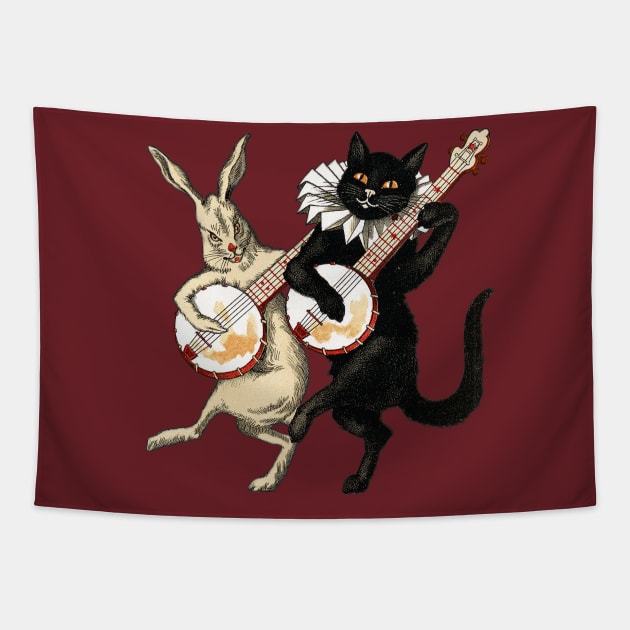 White Rabbit, Black Cat Tapestry by Doctor Tarr Design