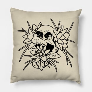 Human Skull, gothic art style human skull (back print) Pillow