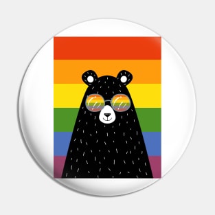 Gay Pride Bear In Sunglasses With Rainbow Flag Pin