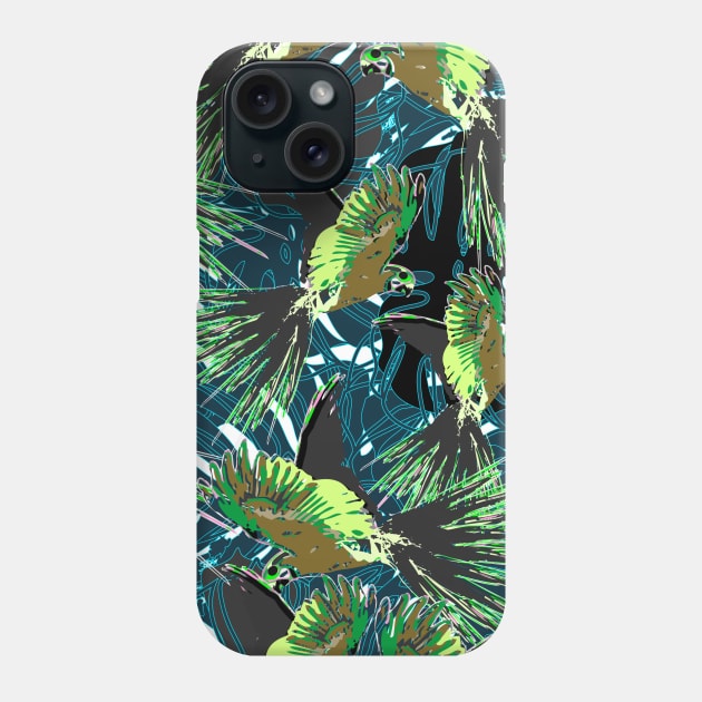 Macaw And Tropical Leaves Vector Seamless Print Phone Case by MichelMM