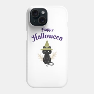 Black Cat Illustration Round Sticker Halloween Phone Case