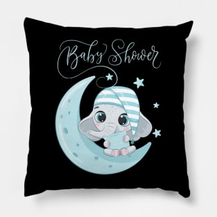 Baby shower Mommy to be Hello little One Sweet little elephant on a moon in pajamas cute baby outfit Pillow