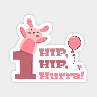 1st Year Anniversary - Hip, Hip, Hurra! Bunny Celebration Magnet