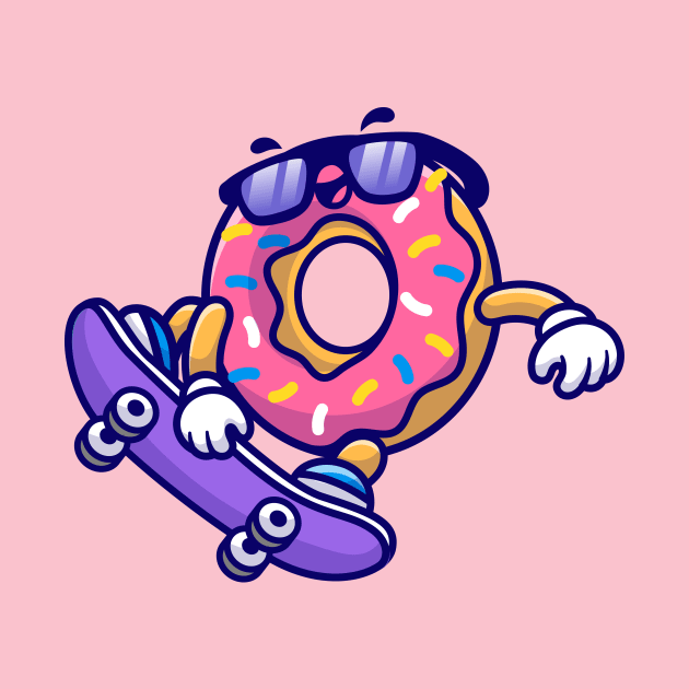 Cute Doughnut Playing Skateboard Cartoon by Catalyst Labs