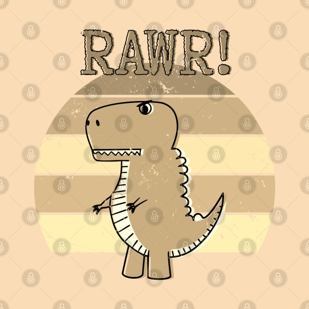 Cute Angry T-Rex Dinosaur Sepia Retro Sunset RAWR by Braznyc