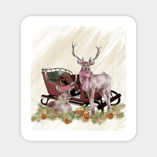 Rustic Reindeer and Santa's Sleigh Magnet