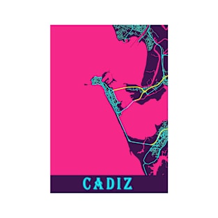 Cadiz Neon City Map, Cadiz Minimalist City Map Art Print T-Shirt