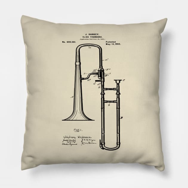 Slide Trombone Patent 1902 Musician Gift Pillow by MadebyDesign