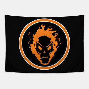 Evil Flaming Orange Skull Halloween icon Logo Tapestry