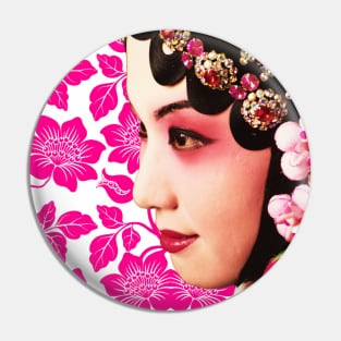 Chinese Opera Star with Pink Flower Pattern- Hong Kong Retro Pin