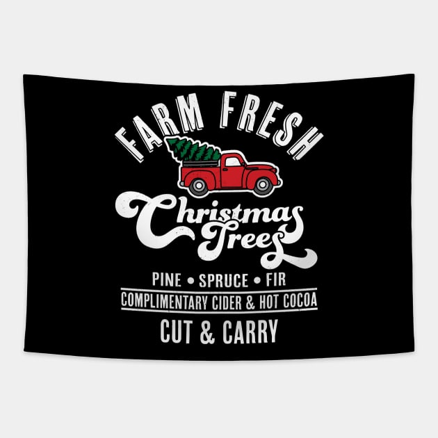 Farm Fresh Christmas Trees - Red Truck Christmas Tree Xmas Tapestry by OrangeMonkeyArt