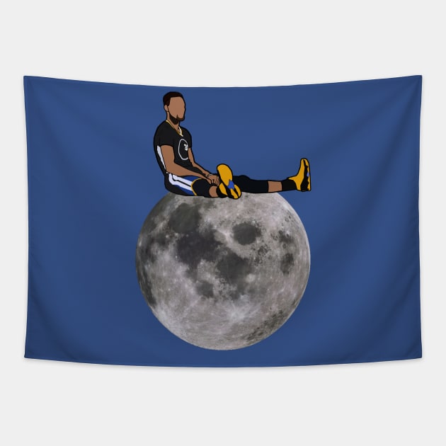 Steph Curry Sitting on the Moon - Golden State Warriors Tapestry by xavierjfong