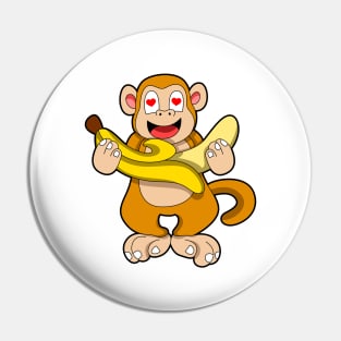 Monkey with Banana & Hearts Pin