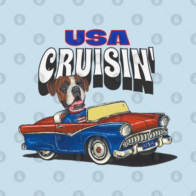 Funny and Cute Boxer dog driving a vintage classic car by Danny Gordon Art