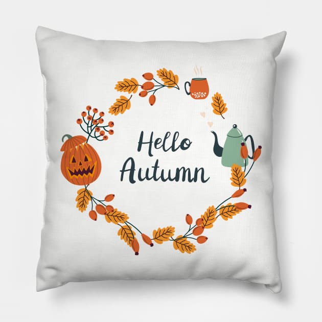 Hello Autumn wreath Pillow by DanielK