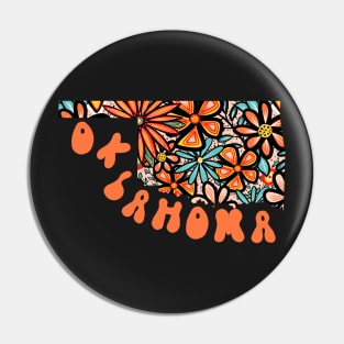 Oklahoma State Design | Artist Designed Illustration Featuring Oklahoma State Filled With Retro Flowers with Retro Hand-Lettering Pin