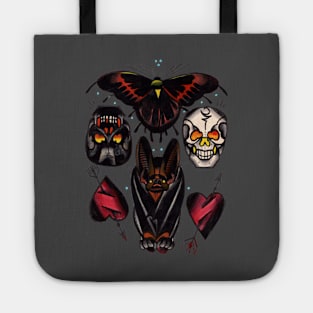 old school moth, bat, skulls and heart tattoo flash shirt Tote